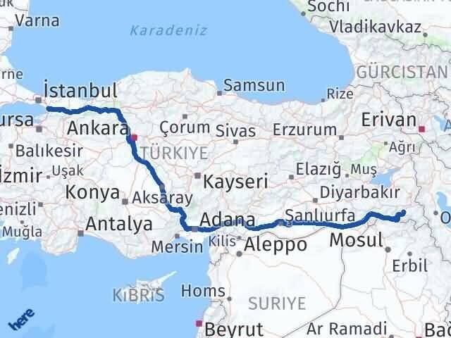 Hakkari Çayırova Kocaeli Arası Kaç Km - Yol Haritası