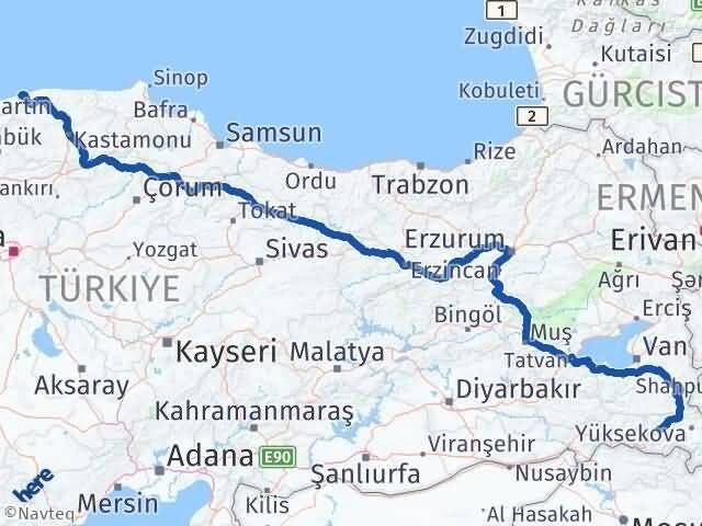 Hakkari Cide Kastamonu Arası Kaç Km - Yol Haritası