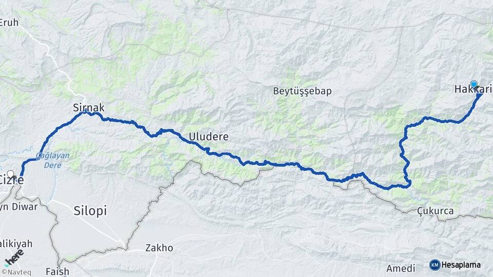 Hakkari Cizre Şırnak Arası Kaç Km - Yol Haritası