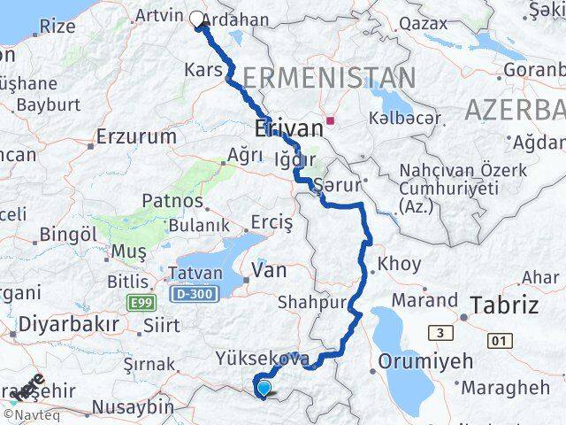 Hakkari Çukurca Ardahan Arası Kaç Km - Yol Haritası