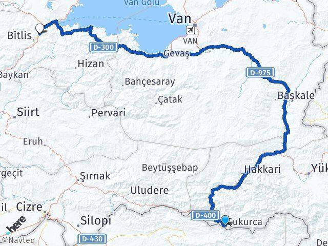 Hakkari Çukurca Beş Minare Bitlis Arası Kaç Km - Yol Haritası