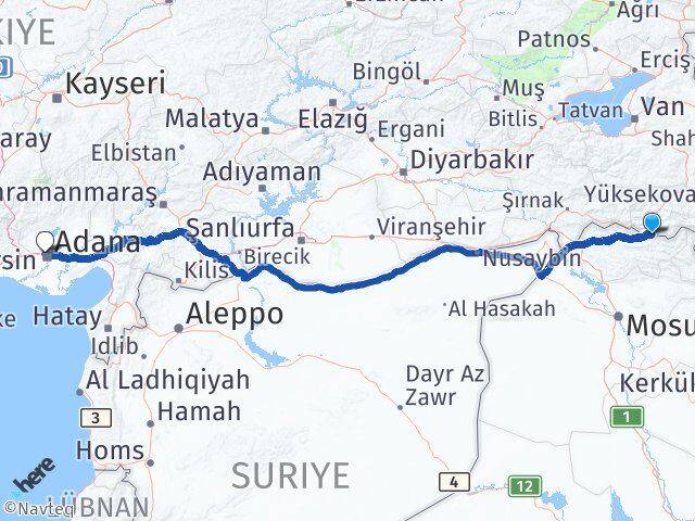 Hakkari Çukurca Çukurova Adana Arası Kaç Km - Yol Haritası