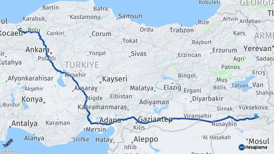 Hakkari Çukurca Düzce Arası Kaç Km - Yol Haritası