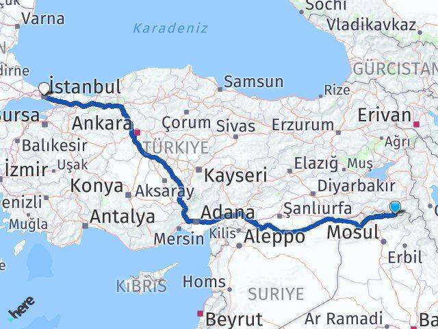 Hakkari Çukurca İstanbul Arası Kaç Km - Yol Haritası