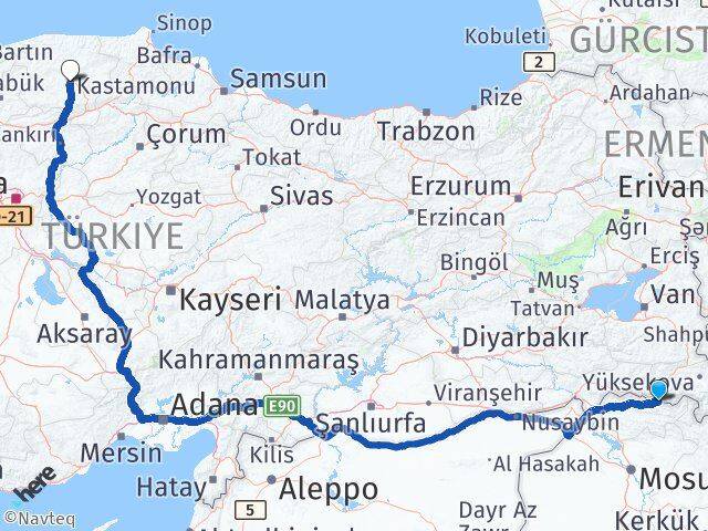 Hakkari Çukurca Kastamonu Arası Kaç Km - Yol Haritası