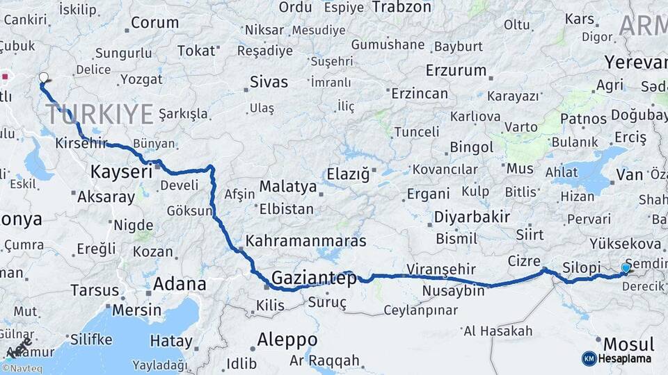 Hakkari Çukurca Kırıkkale Arası Kaç Km - Yol Haritası