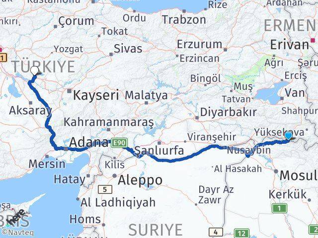 Hakkari Çukurca Kırşehir Arası Kaç Km - Yol Haritası