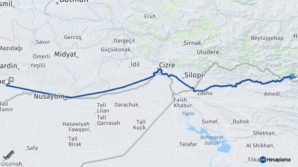 Hakkari Çukurca Kızıltepe Mardin Arası Kaç Km - Yol Haritası