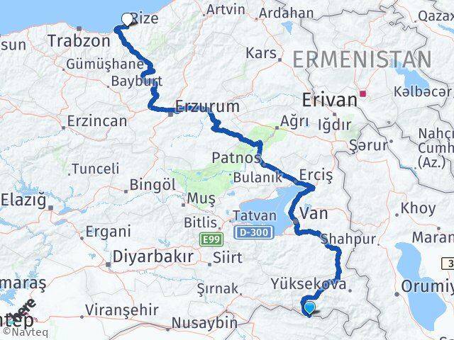 Hakkari Çukurca Rize Arası Kaç Km - Yol Haritası