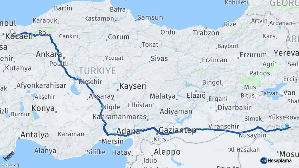Hakkari Çukurca Sakarya Arası Kaç Km - Yol Haritası
