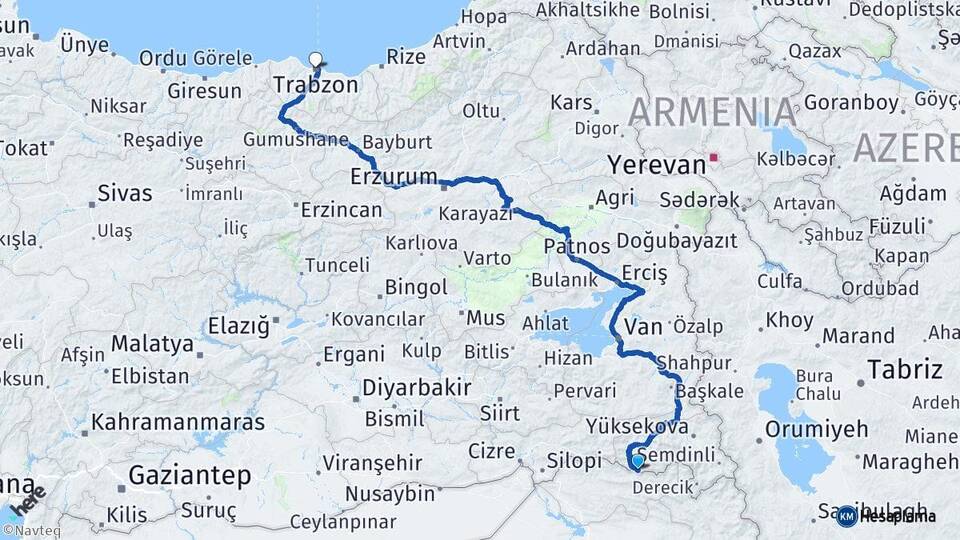 Hakkari Çukurca Trabzon Arası Kaç Km - Yol Haritası