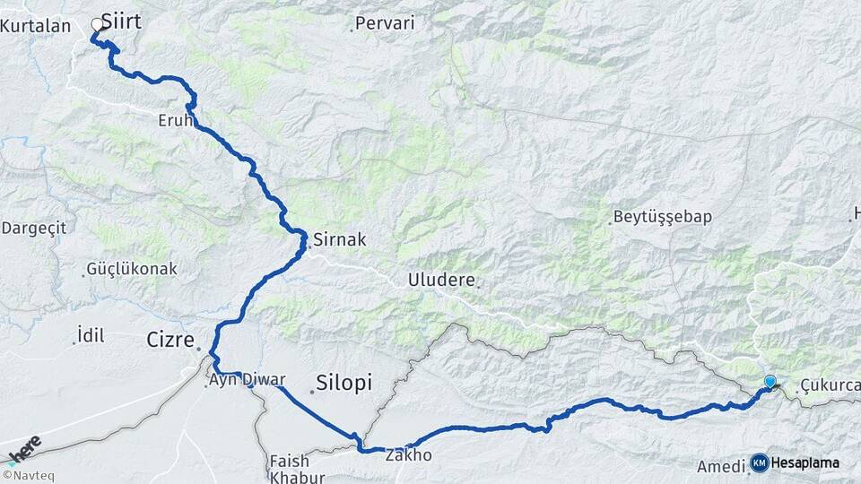 Hakkari Çukurca Üzümlü Siirt Arası Kaç Km - Yol Haritası