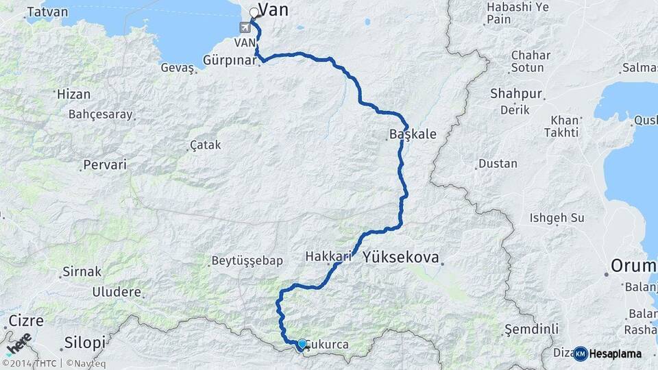 Hakkari Çukurca Van Arası Kaç Km - Yol Haritası