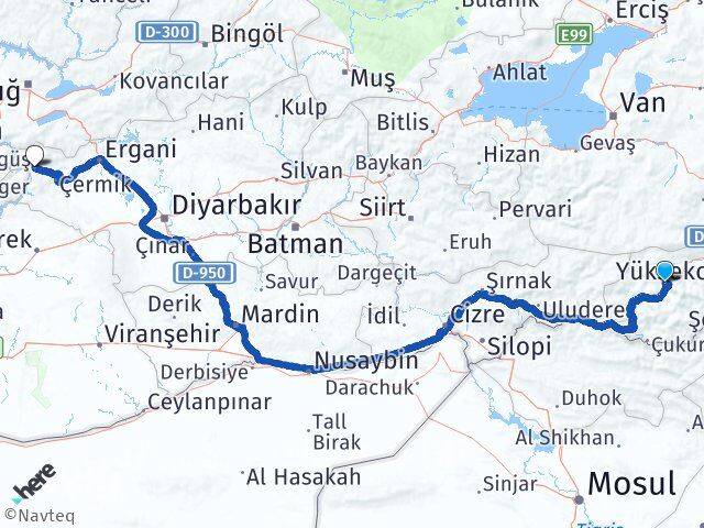 Hakkari Çüngüş Diyarbakır Arası Kaç Km - Yol Haritası