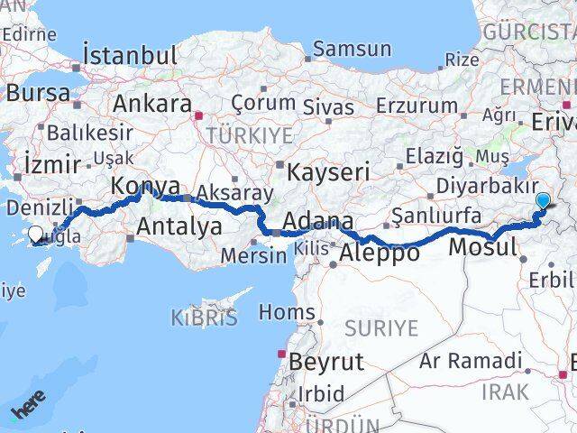 Hakkari Datça Muğla Arası Kaç Km - Yol Haritası