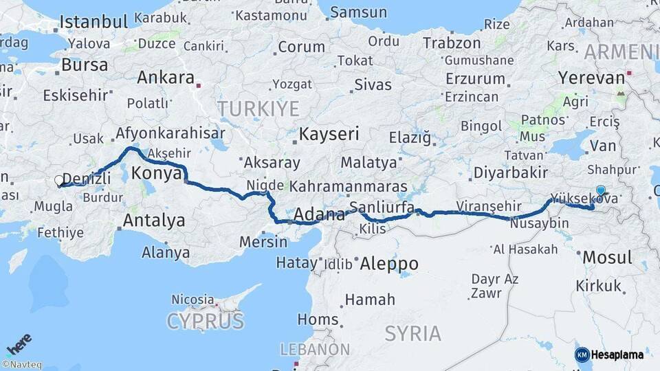 Hakkari Denizli Arası Kaç Km - Yol Haritası