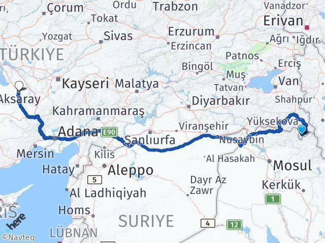 Hakkari Derecik Aksaray Arası Kaç Km - Yol Haritası