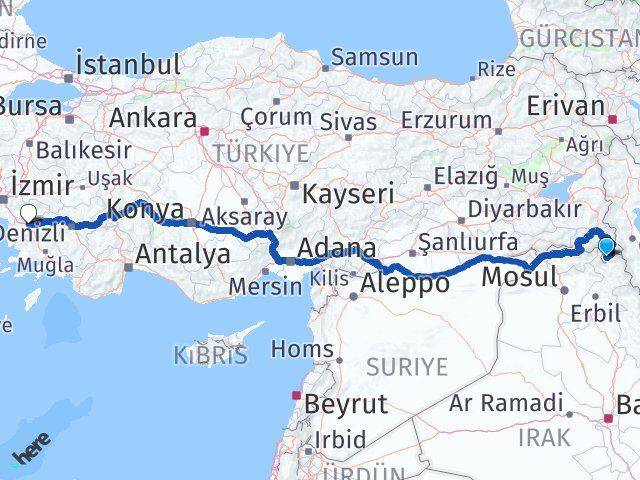 Hakkari Derecik Aydın Arası Kaç Km - Yol Haritası