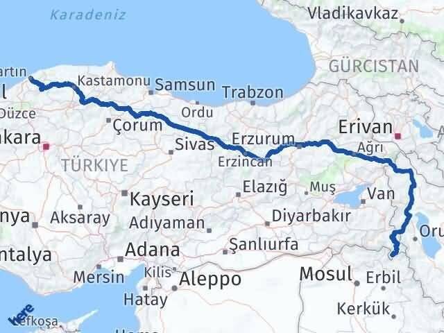 Hakkari Derecik Bartın Arası Kaç Km - Yol Haritası