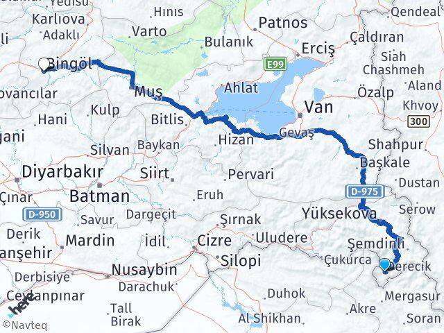 Hakkari Derecik Bingöl Arası Kaç Km - Yol Haritası