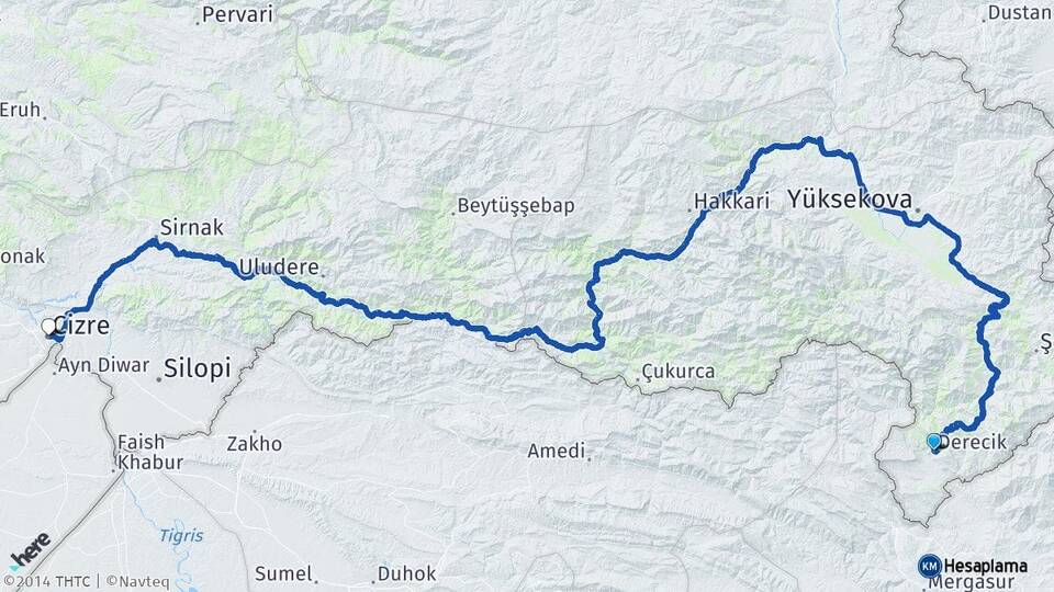 Hakkari Derecik Cizre Şırnak Arası Kaç Km - Yol Haritası