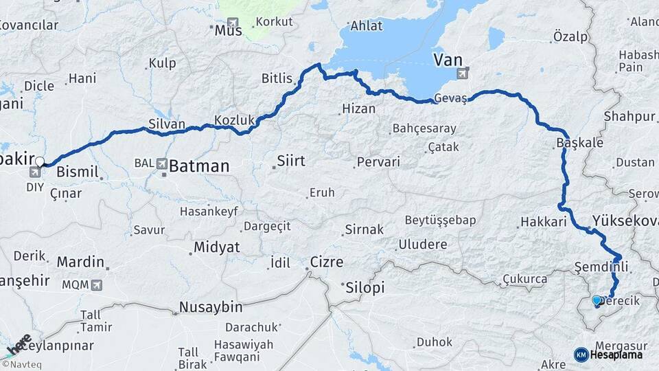 Hakkari Derecik Diyarbakır Arası Kaç Km - Yol Haritası