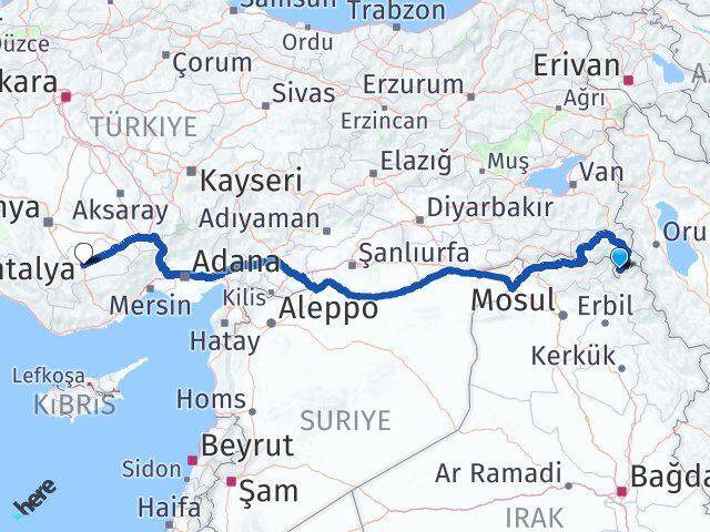 Hakkari Derecik Karaman Arası Kaç Km - Yol Haritası