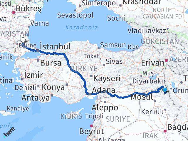 Hakkari Derecik Kırklareli Arası Kaç Km - Yol Haritası