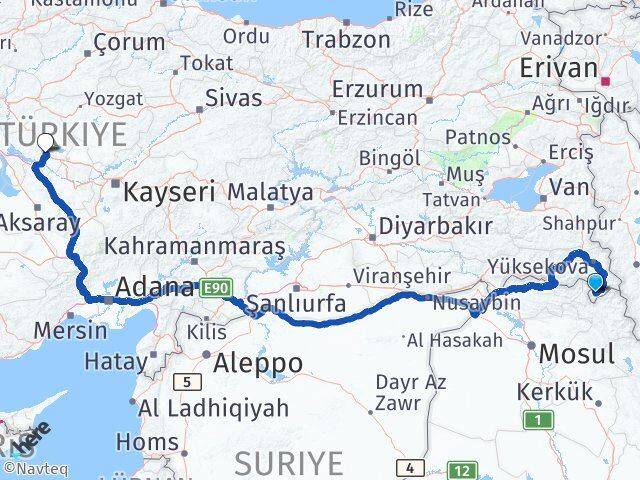 Hakkari Derecik Kırşehir Arası Kaç Km - Yol Haritası