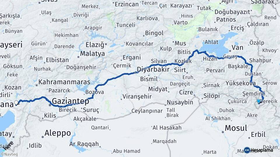 Hakkari Derecik Osmaniye Arası Kaç Km - Yol Haritası