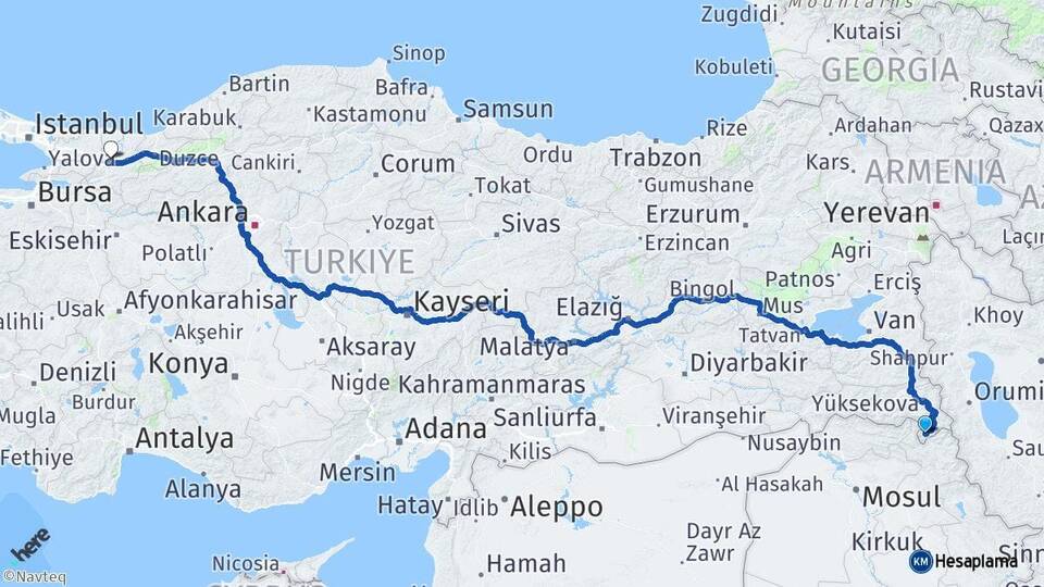 Hakkari Derecik Sakarya Arası Kaç Km - Yol Haritası