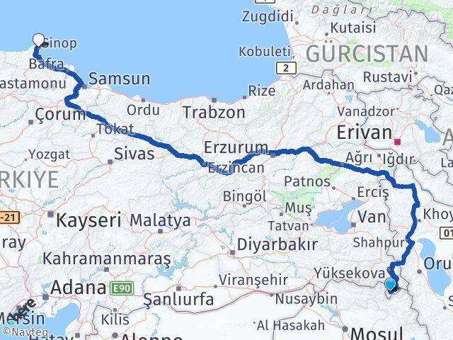 Hakkari Derecik Sinop Arası Kaç Km - Yol Haritası