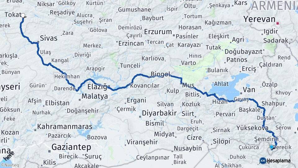 Hakkari Derecik Tokat Arası Kaç Km - Yol Haritası