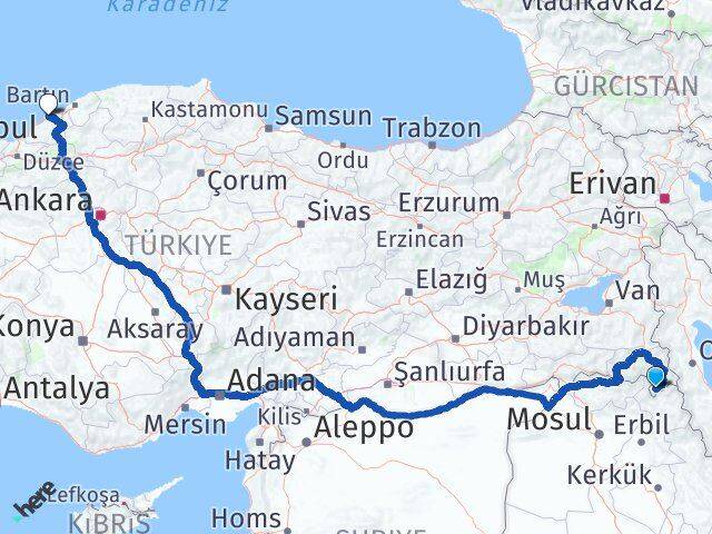 Hakkari Derecik Zonguldak Arası Kaç Km - Yol Haritası
