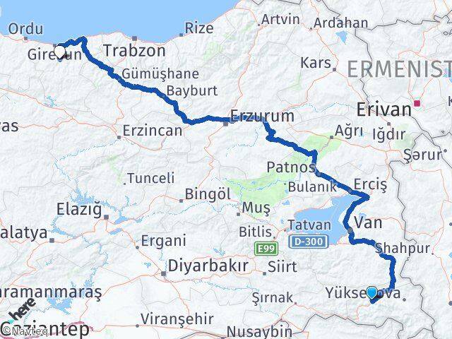 Hakkari Dereli Giresun Arası Kaç Km - Yol Haritası