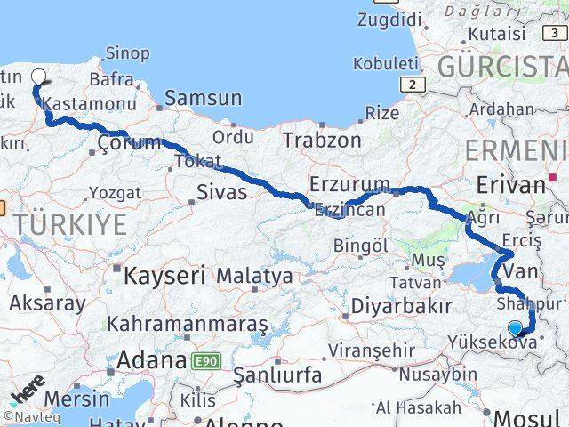 Hakkari Devrekani Kastamonu Arası Kaç Km - Yol Haritası