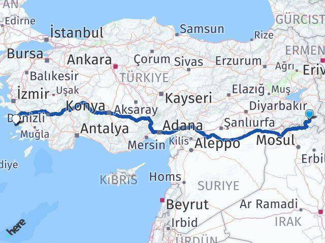 Hakkari Didim Aydın Arası Kaç Km - Yol Haritası