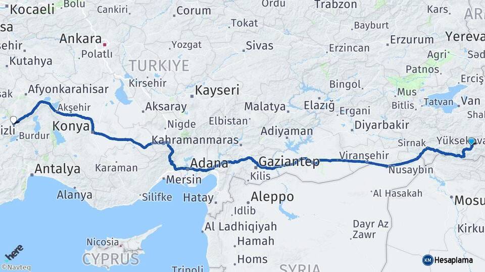 Hakkari Dinar Afyonkarahisar Arası Kaç Km - Yol Haritası