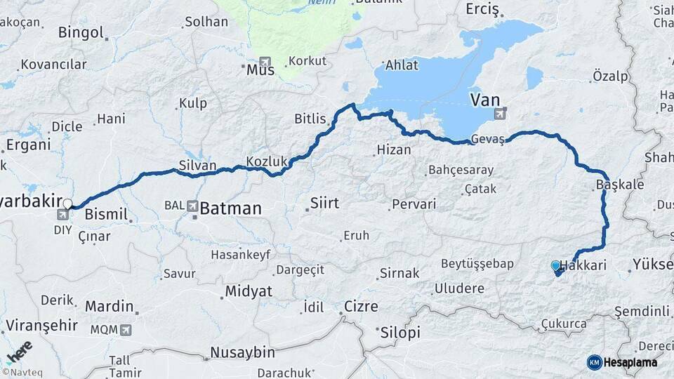 Hakkari Diyarbakır Arası Kaç Km - Yol Haritası