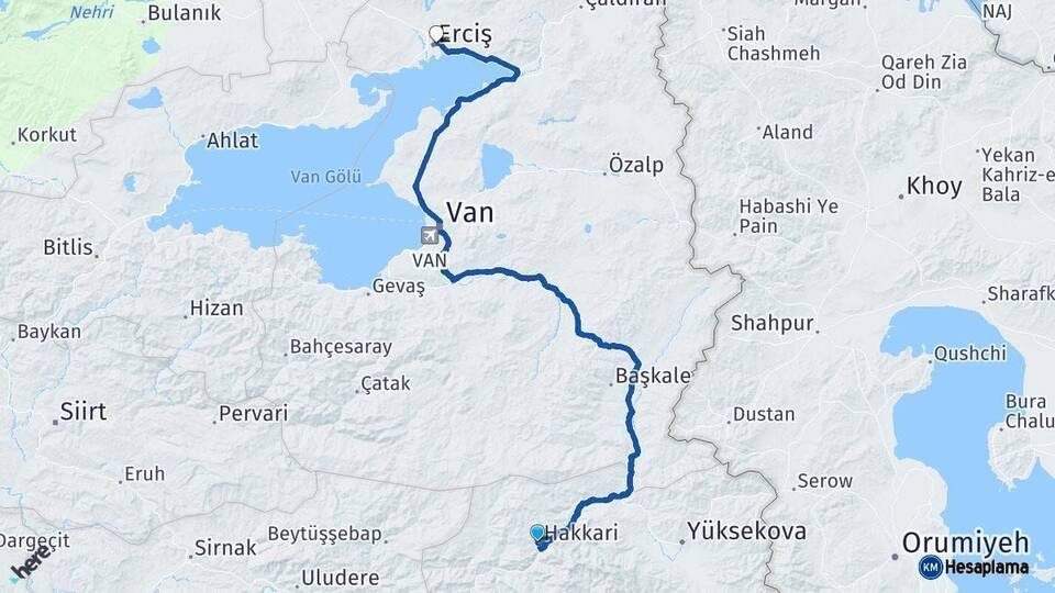 Hakkari Erciş Van Arası Kaç Km - Yol Haritası