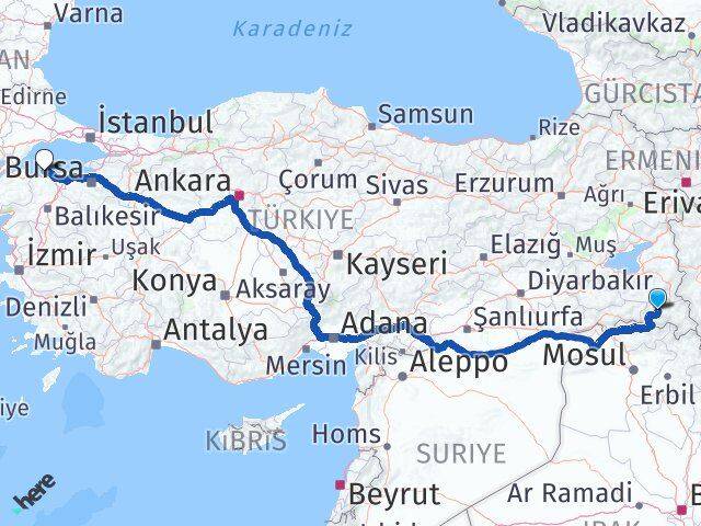 Hakkari Erdek Balıkesir Arası Kaç Km - Yol Haritası