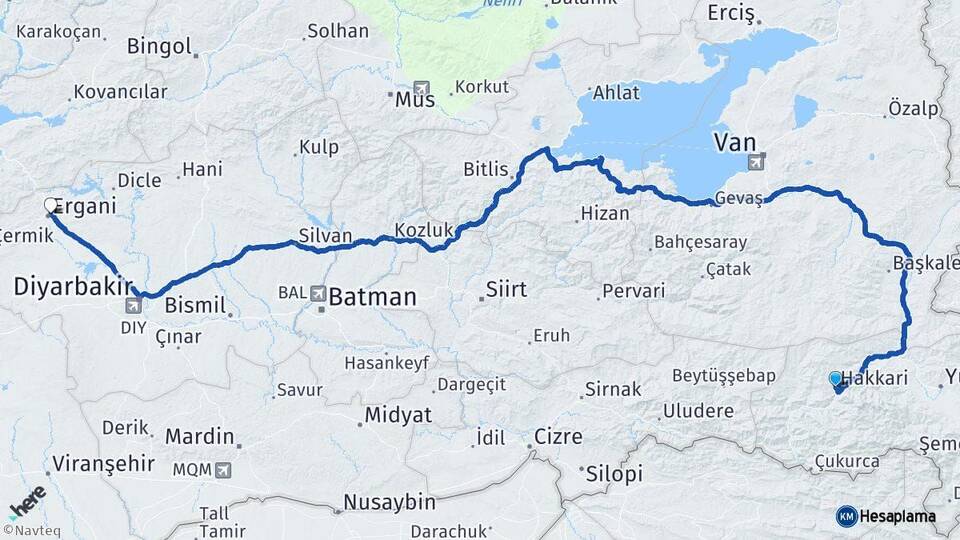 Hakkari Ergani Diyarbakır Arası Kaç Km - Yol Haritası