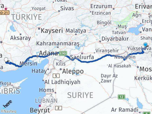 Hakkari Ermenek Karaman Arası Kaç Km - Yol Haritası