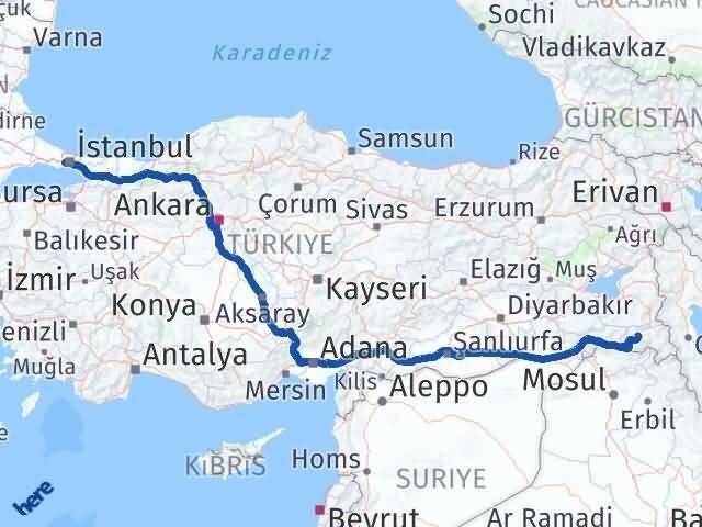 Hakkari Esenler İstanbul Arası Kaç Km - Yol Haritası