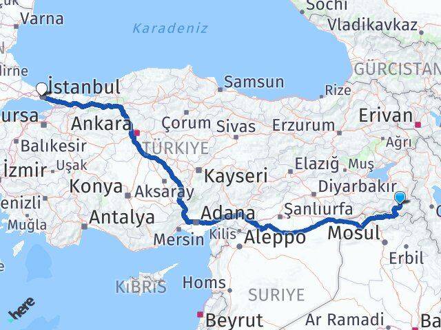 Hakkari Gaziosmanpaşa İstanbul Arası Kaç Km - Yol Haritası