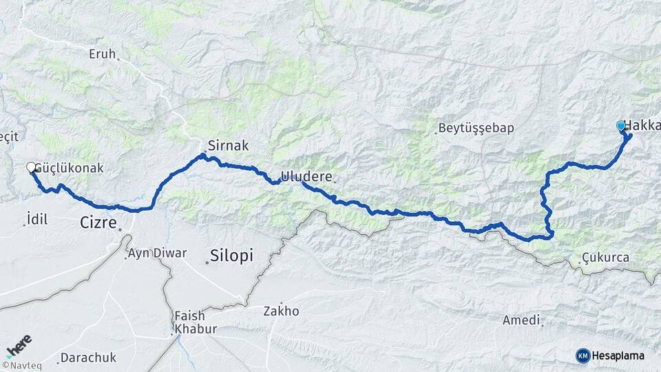 Hakkari Güçlükonak Şırnak Arası Kaç Km - Yol Haritası