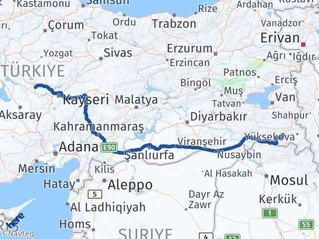Hakkari Hacıbektaş Nevşehir Arası Kaç Km - Yol Haritası
