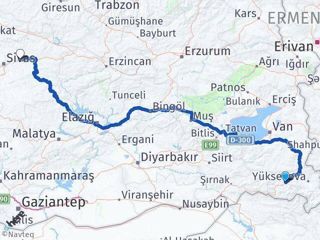 Hakkari Hafik Sivas Arası Kaç Km - Yol Haritası