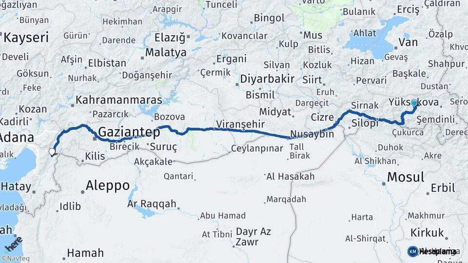 Hakkari Hassa Hatay Arası Kaç Km - Yol Haritası