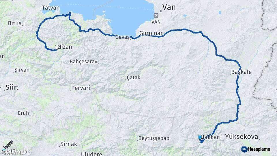 Hakkari Hizan Bitlis Arası Kaç Km - Yol Haritası